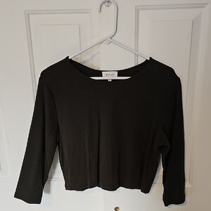 bohme Dark Olive Green Ribbed Long-Sleeve Crop Top